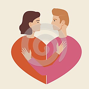 Couple hugging, isolated man and woman as a concept of romance, love, embrace one another, flat vector stock illustration with