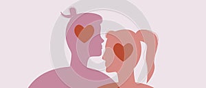 Couple hugging, Silhouette vector stock illustration with Man and woman kissing as banner for 14 february isolated