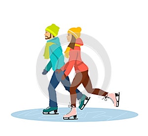 Couple Ice Skating together on ice rink