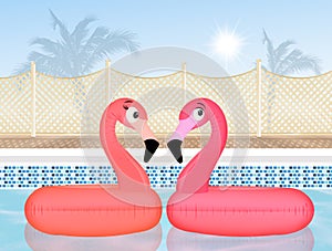 Couple of inflatable pink flamingo