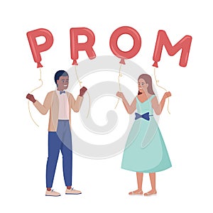 Couple inviting each other to prom party semi flat color vector characters