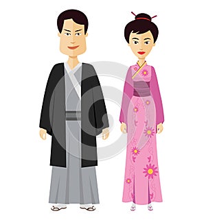 Couple Japanese people with traditional costume of Japan isolated vector illustration