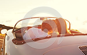 Couple Kissing in Classic Vintage Sports Car