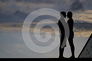 Couple kissing silhouette