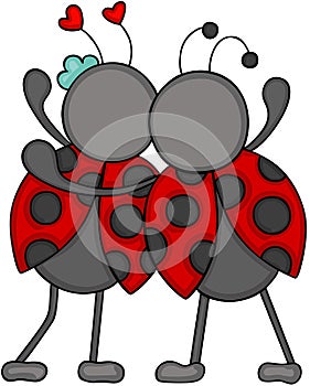Couple of ladybugs huggeding of back