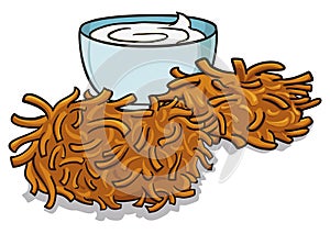 Couple of latkes and a bowl with sour cream, Vector illustration