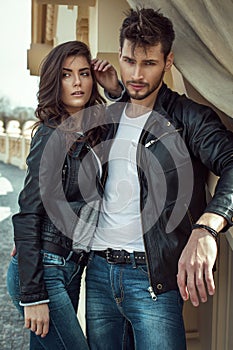 couple in leather jacket