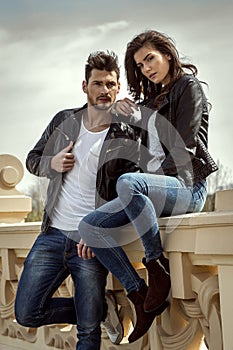couple in leather jacket