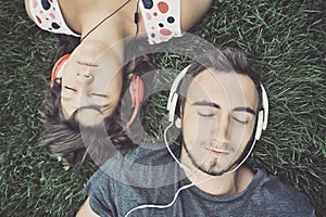 Couple listening to music