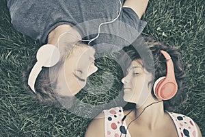 Couple listening to music