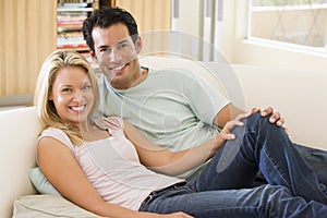 Couple in living room smiling