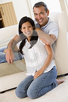 Couple in living room smiling