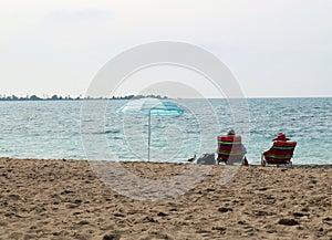 Couple looking over Lake Huron at Chantry Island photo