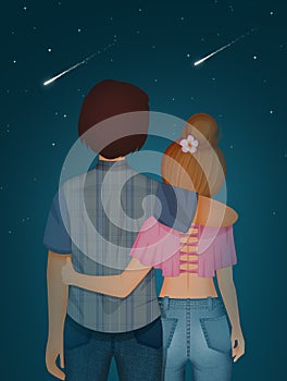 Couple looking the shooting stars