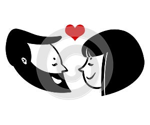 Couple in love black and white illustration