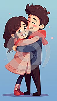 Couple in love. Boy and girl embracing each other. Saint Valentine illustration in cartoon style
