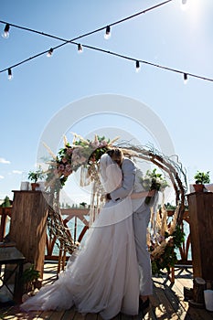 Couple love bride groom kiss hug wedding