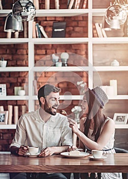 Couple in love in cafe