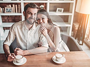 Couple in love in cafe