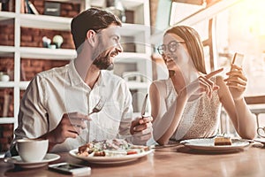 Couple in love in cafe