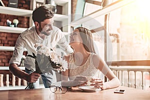 Couple in love in cafe