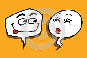 Couple love cartoon bubble face man woman