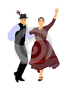 Couple in love dancing Balkan folk. Folklore event on wedding ceremony.