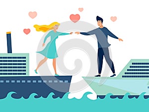 Couple in love on different ships vector