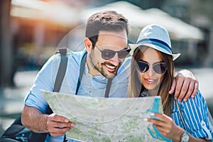 Couple in love enjoying city sightseeing