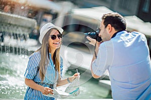 Couple in love enjoying city sightseeing