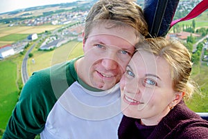 Couple in love flying in a hot air balloon