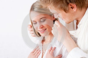 Couple in love - getting present necklace photo