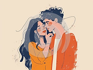 Couple in love. hand drawn illustration in sketch style. Generative AI
