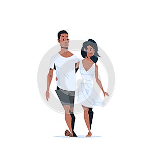 Couple in love happy valentines day concept african american man woman embracing walking together cartoon characters