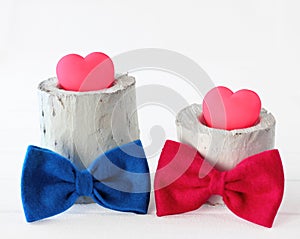 Couple of love hearts with bowtie