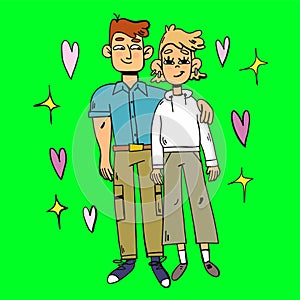 Couple in love, ideal dating match. Illustration in doodle cartoon style