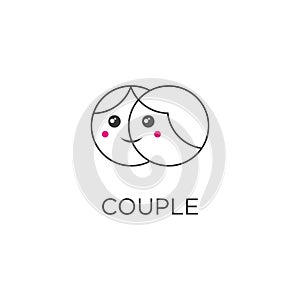 Couple in love kissing icon or logo in modern line style