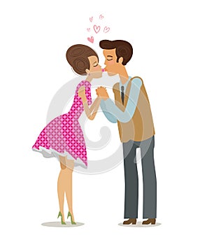 Couple in love kissing tenderly on lips. Romantic date, kiss concept. Cartoon vector illustration photo