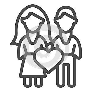 Couple in love line icon. Lovers couple , dating young people with heart shape symbol, outline style pictogram on white