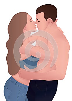 Couple in love, lovers beautiful man and woman hugging and are going to kiss, picture of passion and feelings, colorful drawing in