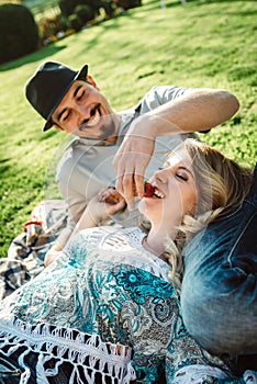 Couple in love making a picnic