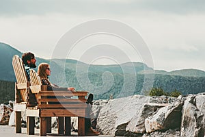 Couple in love Man and Woman relaxing together outdoor Travel Lifestyle concept family