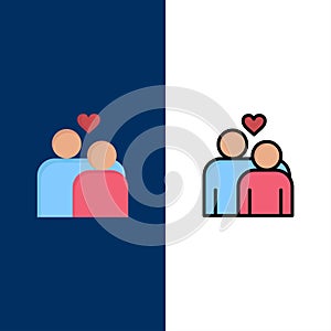 Couple, Love, Marriage, Heart  Icons. Flat and Line Filled Icon Set Vector Blue Background
