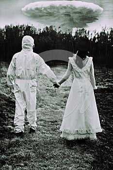 Couple in love in nuclear Post apocalypse time