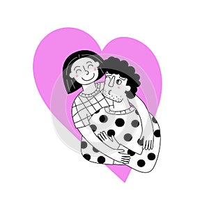 Couple in love on pink heart background