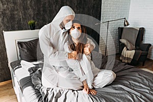 A couple in love quarantined at home. The couple stayed at home during the epidemic. photo