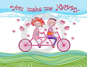 Couple Love Ride Tandem Bicycle Card Happiness