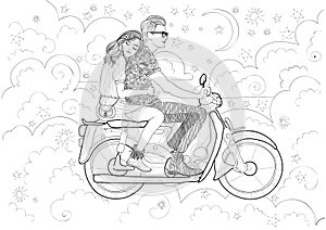 Couple in love riding a motorbike photo