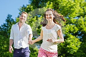 Couple in love running