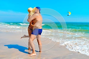 A couple in love sea. The happy couple at the resort. Resort Dating.